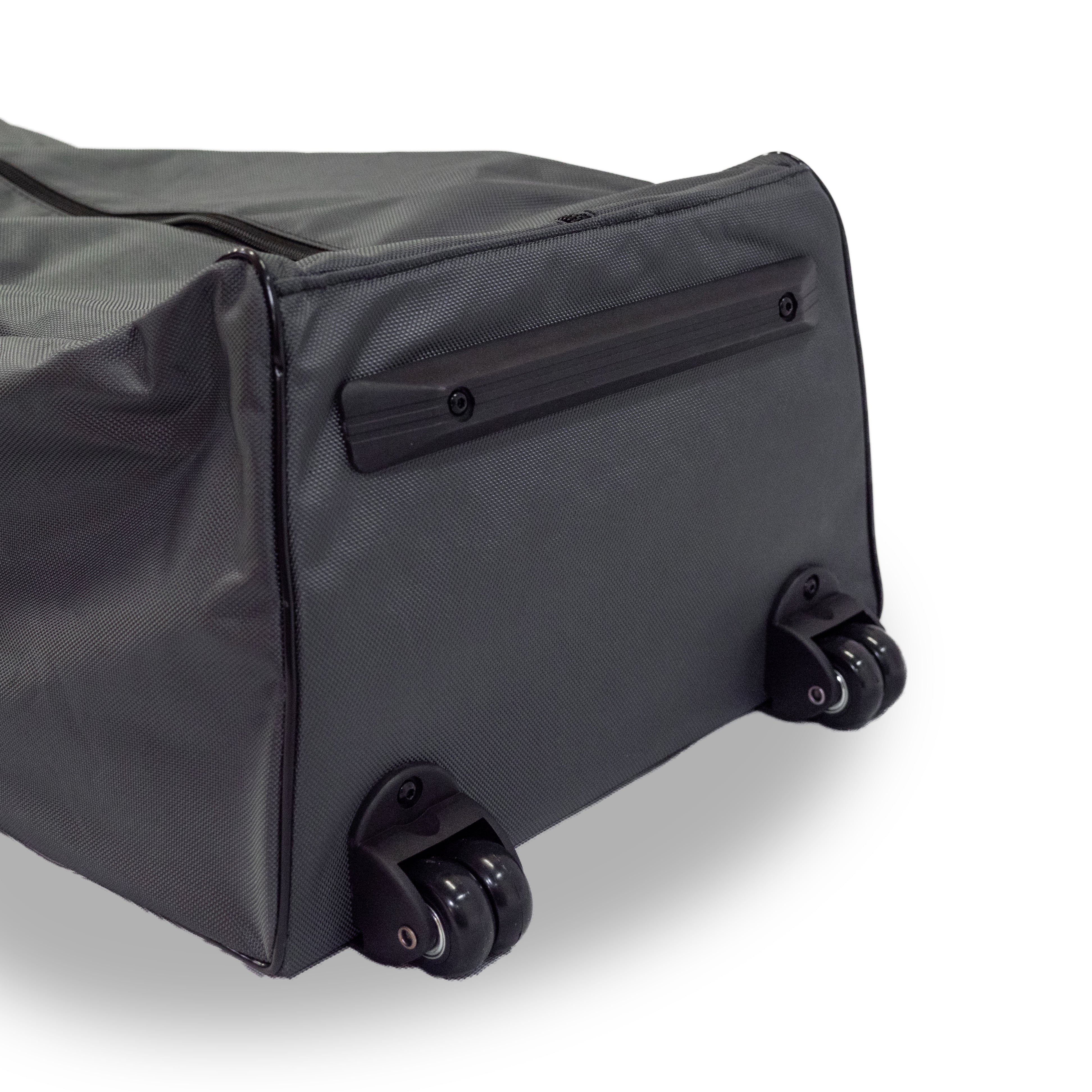 Close-up of the Net Return Pro on the Go bag's double urethane wheels.
